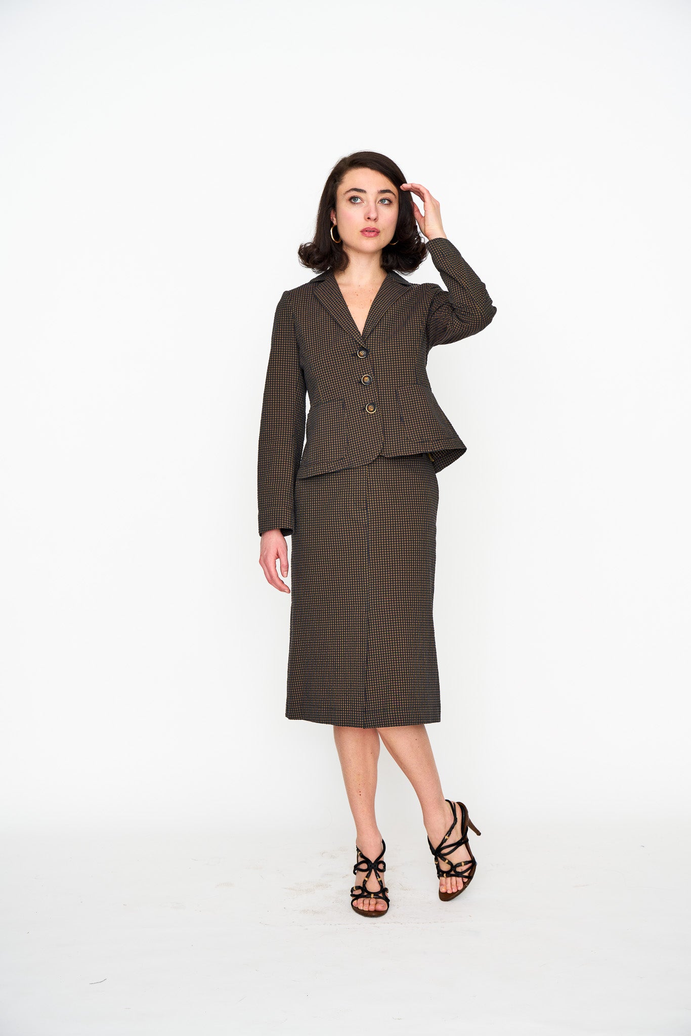 Brown Mini Check Unlined Blazer