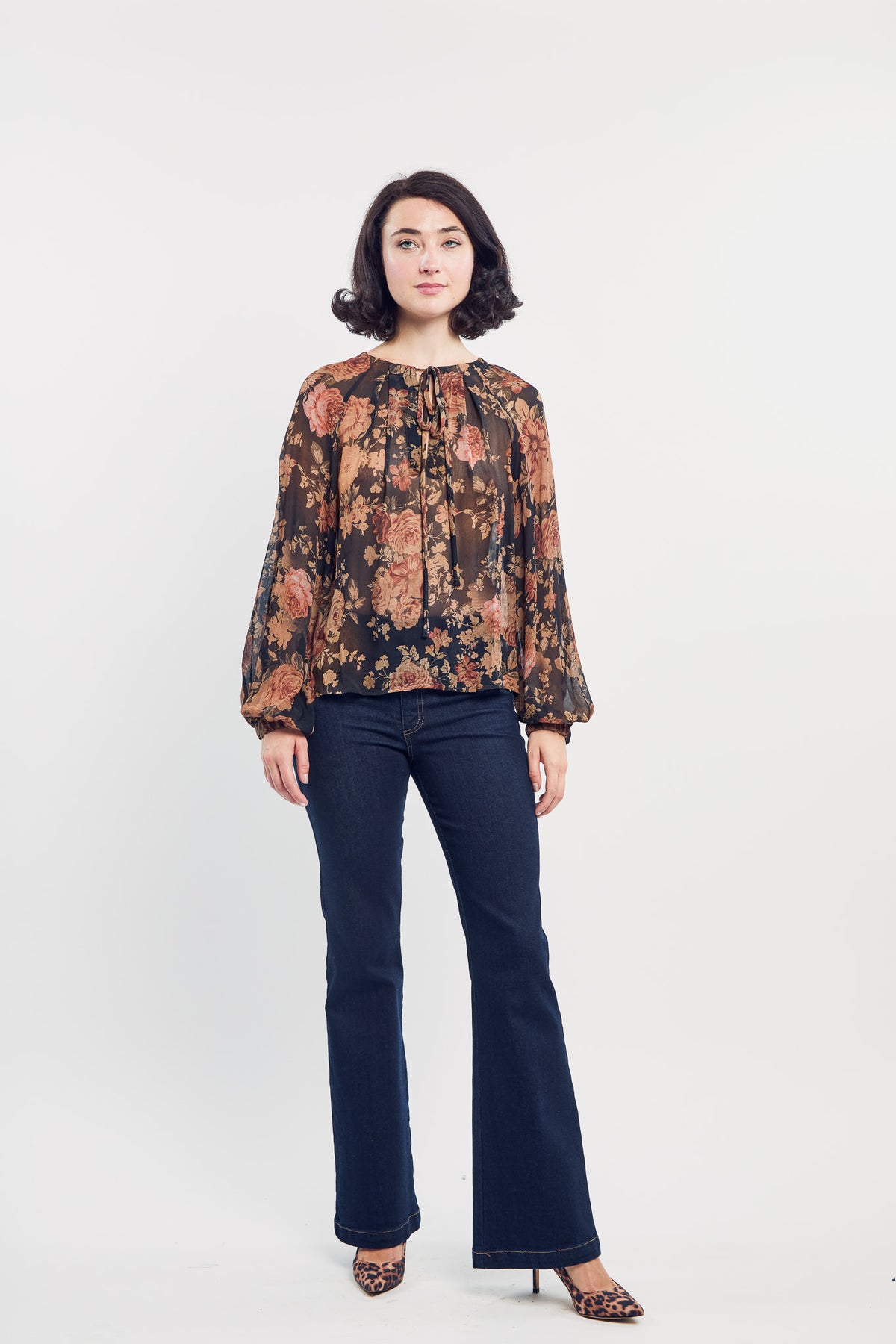 French Rose Boho Top in Black