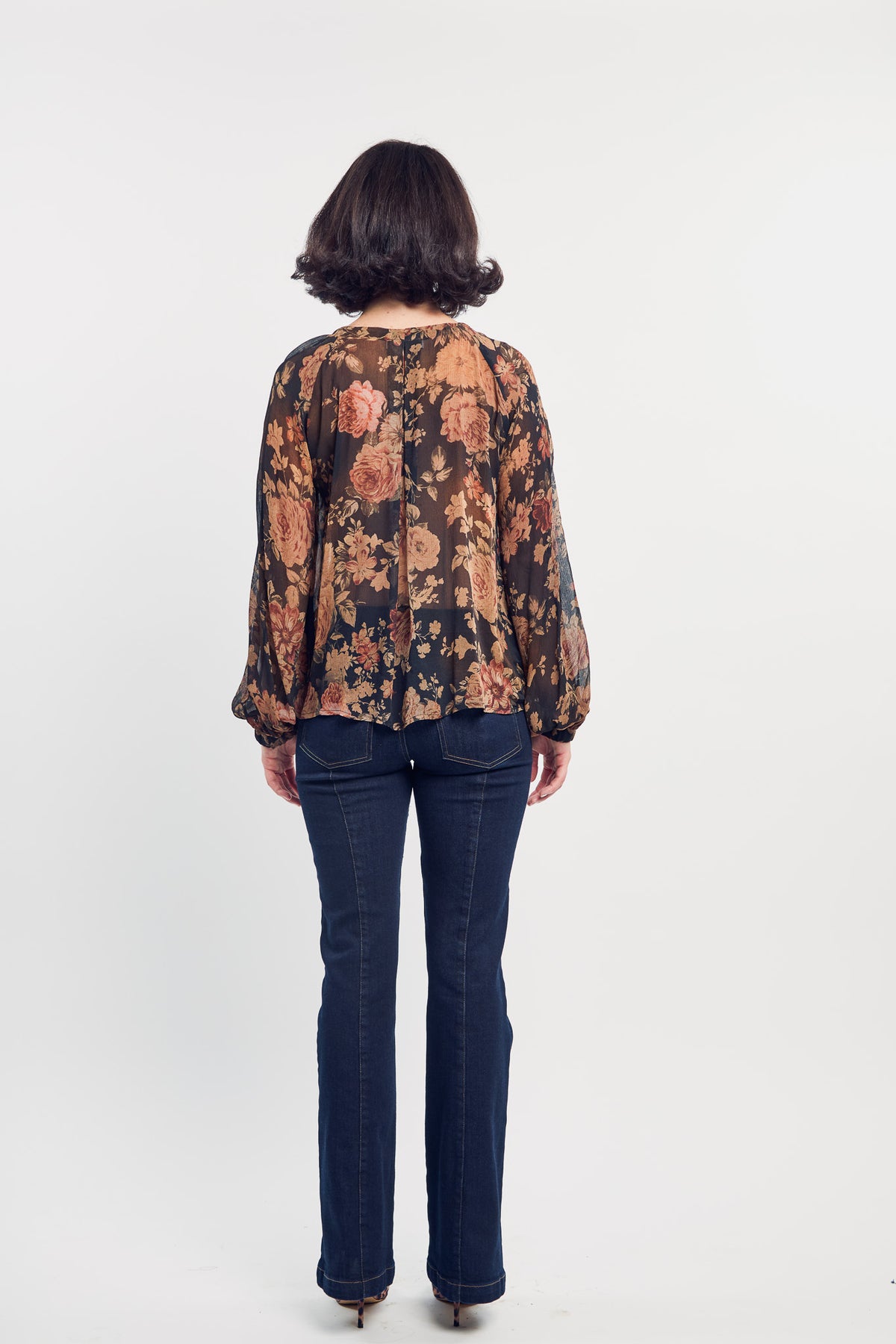 French Rose Boho Top in Black