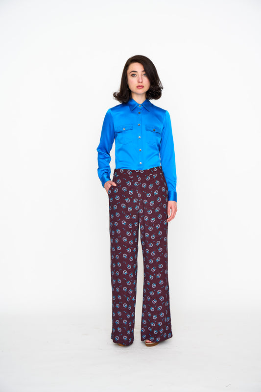 Sangria & Acqua Feather Lounge Pant shown on model, side view
