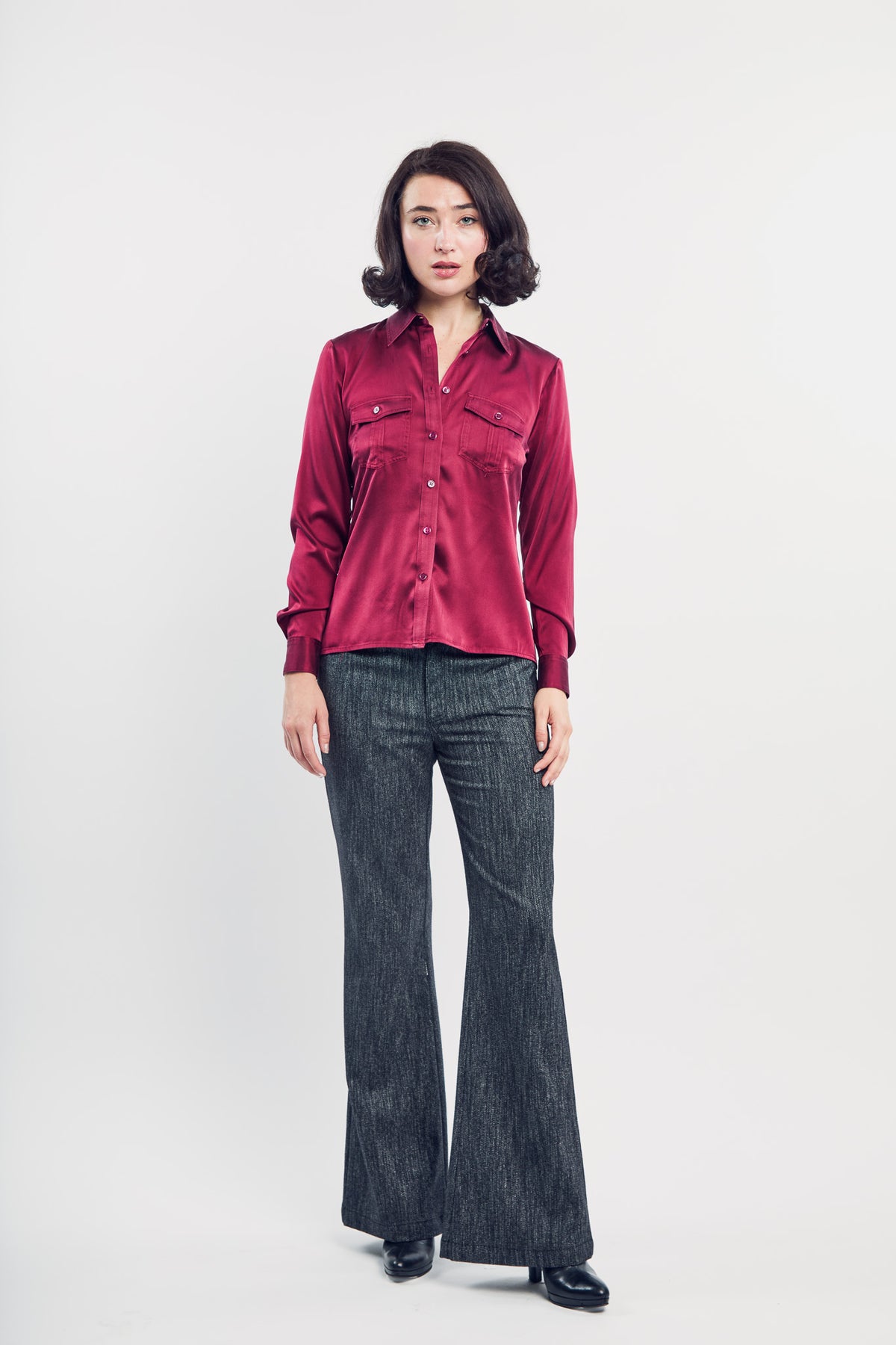 Crimson Silk Utility Shirt