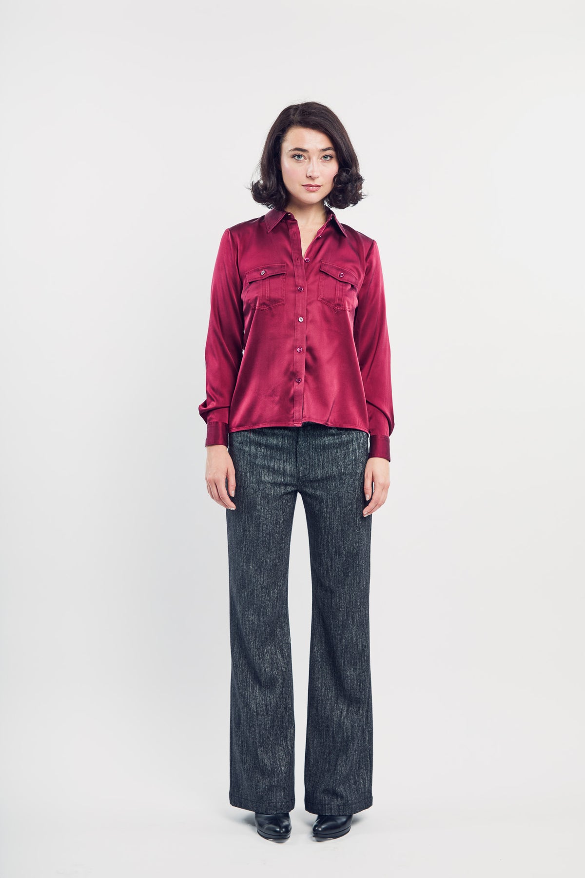 Crimson Silk Utility Shirt