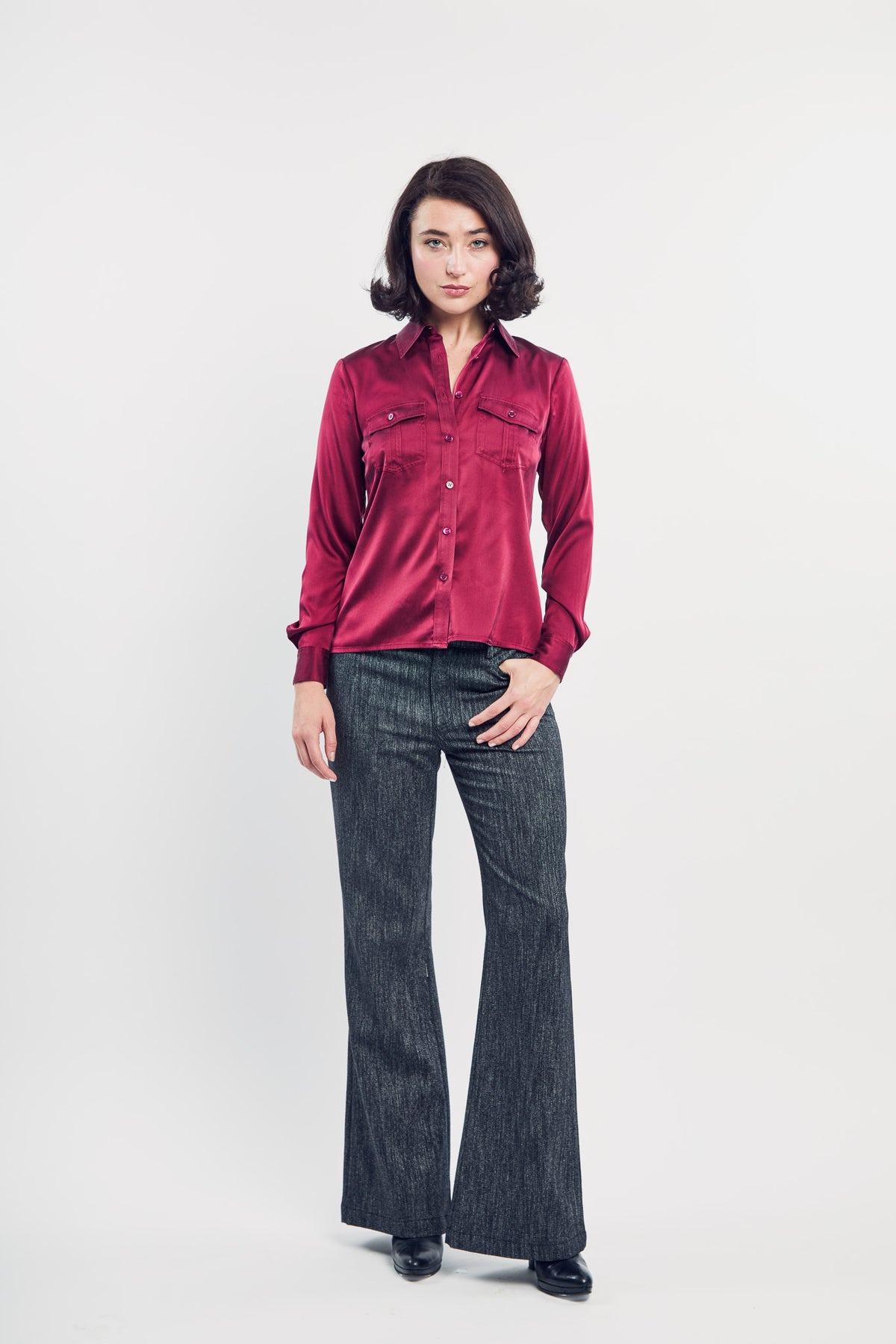 Crimson Silk Utility Shirt