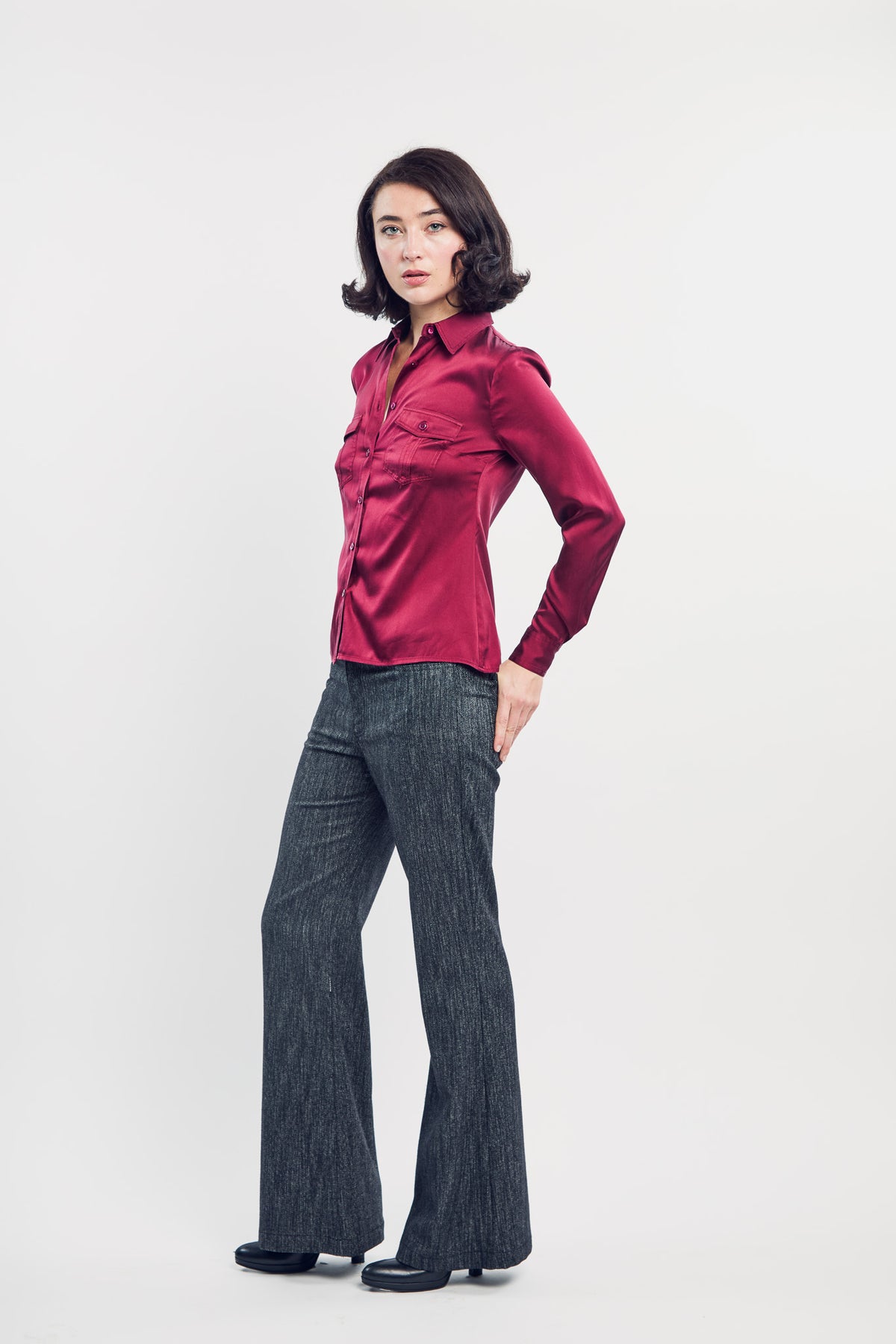 Crimson Silk Utility Shirt