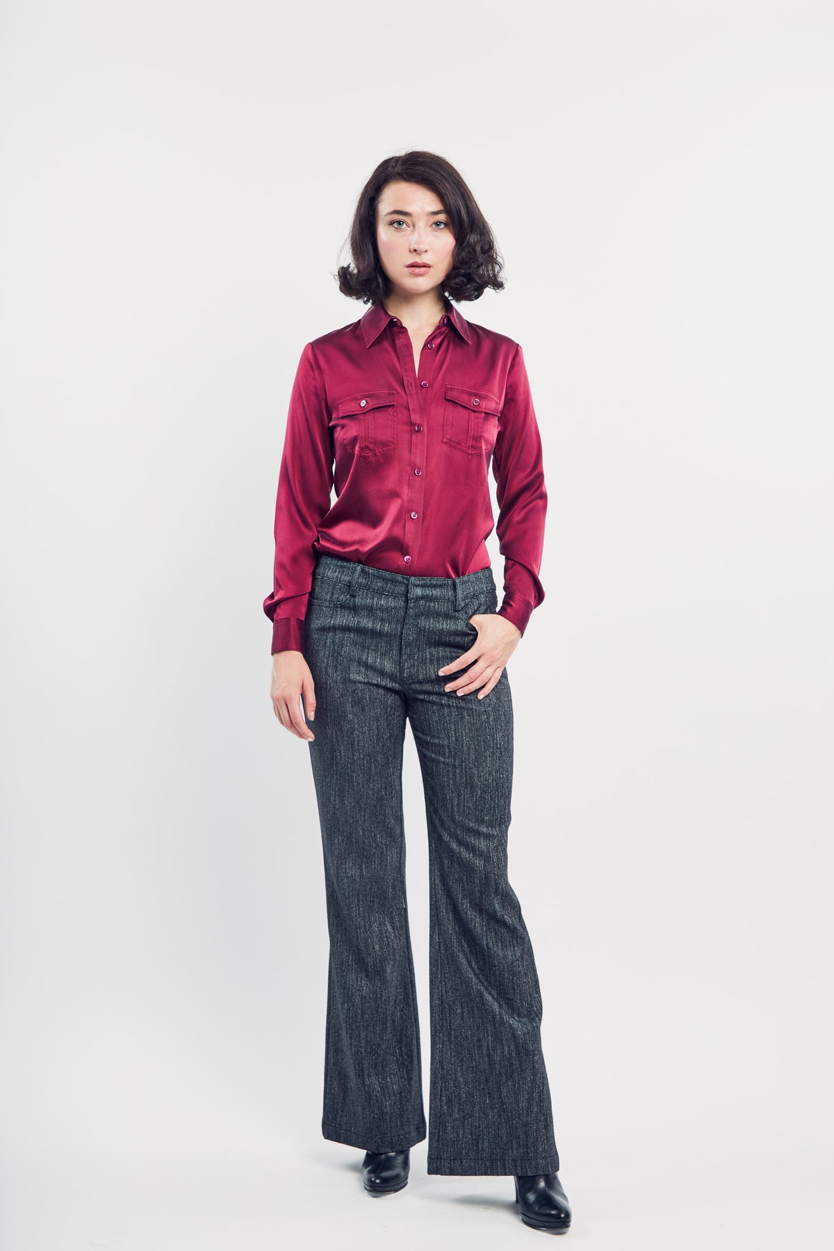 Crimson Silk Utility Shirt
