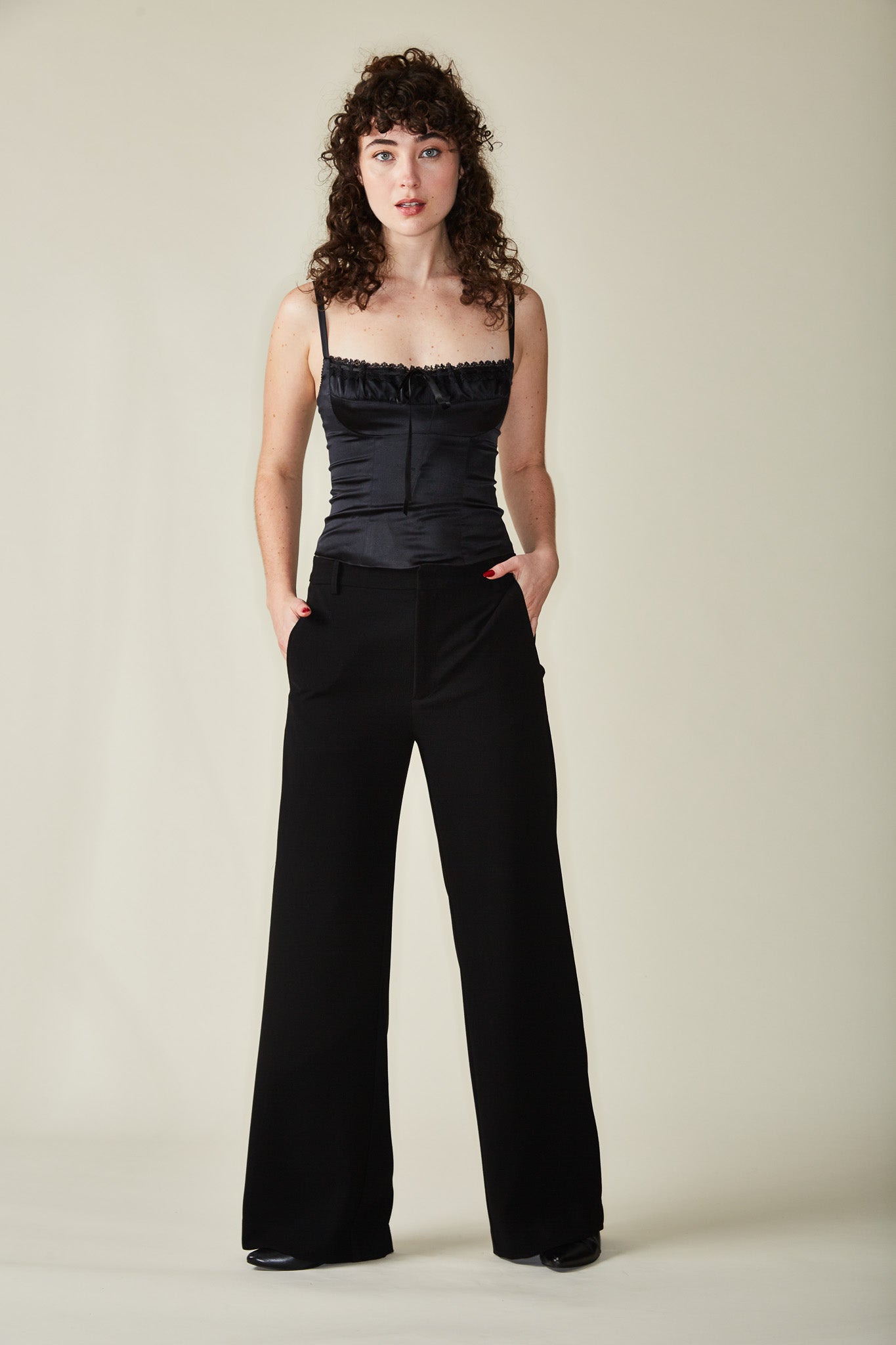 Black corset top with black dressy pants