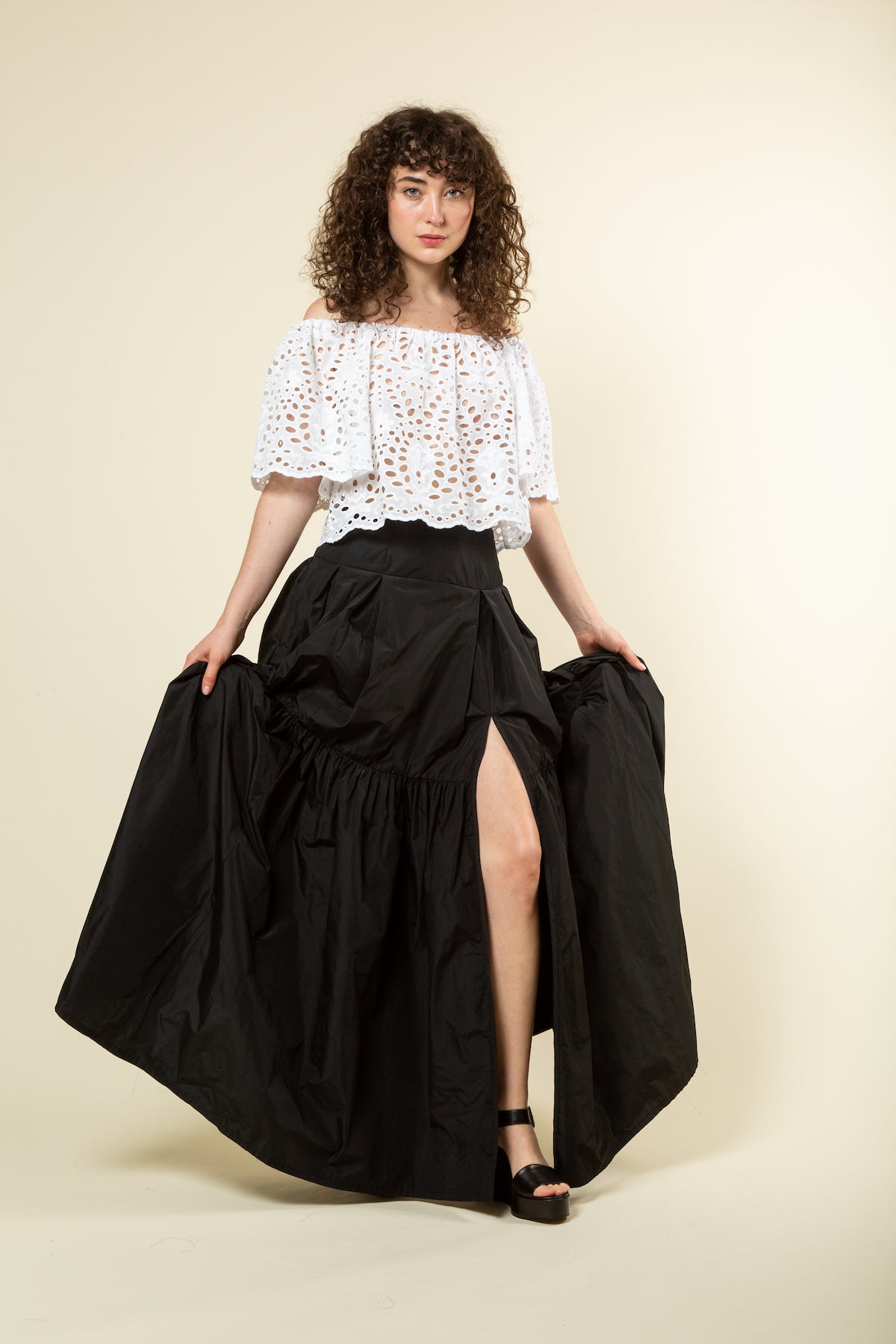 Black Tiered skirt with leg opening