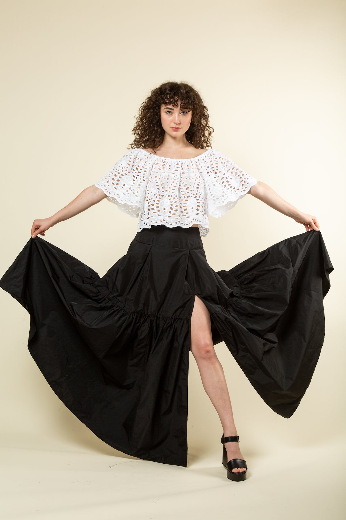 Black Tiered Taffeta Skirt