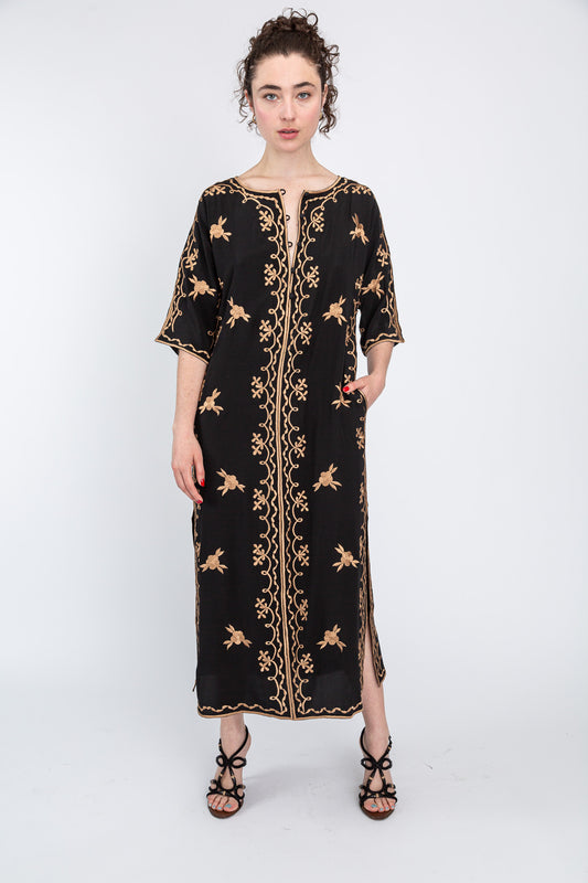 Black/Almond  Silk Maxi Caftan