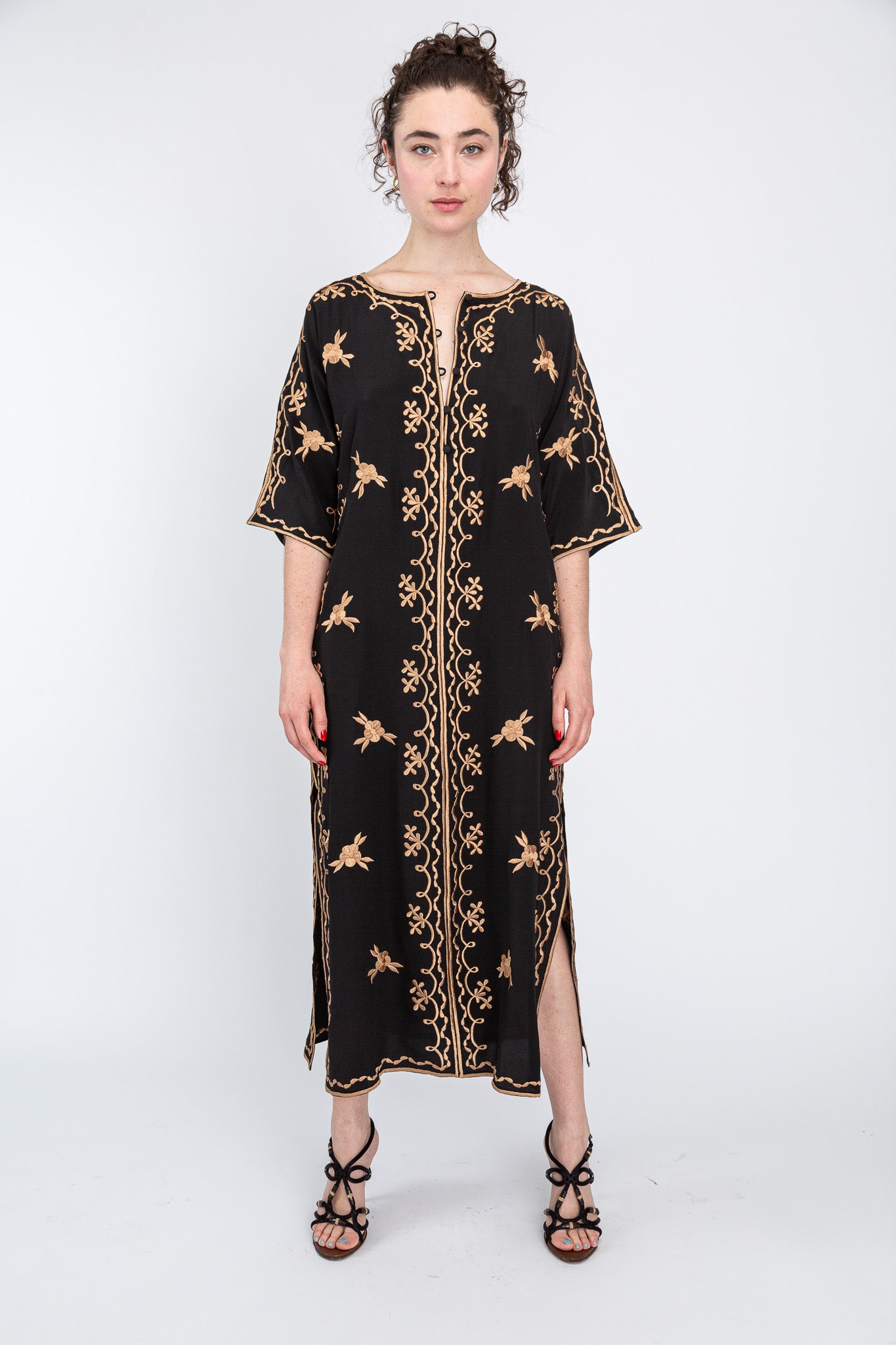 Black/Almond  Silk Maxi Caftan