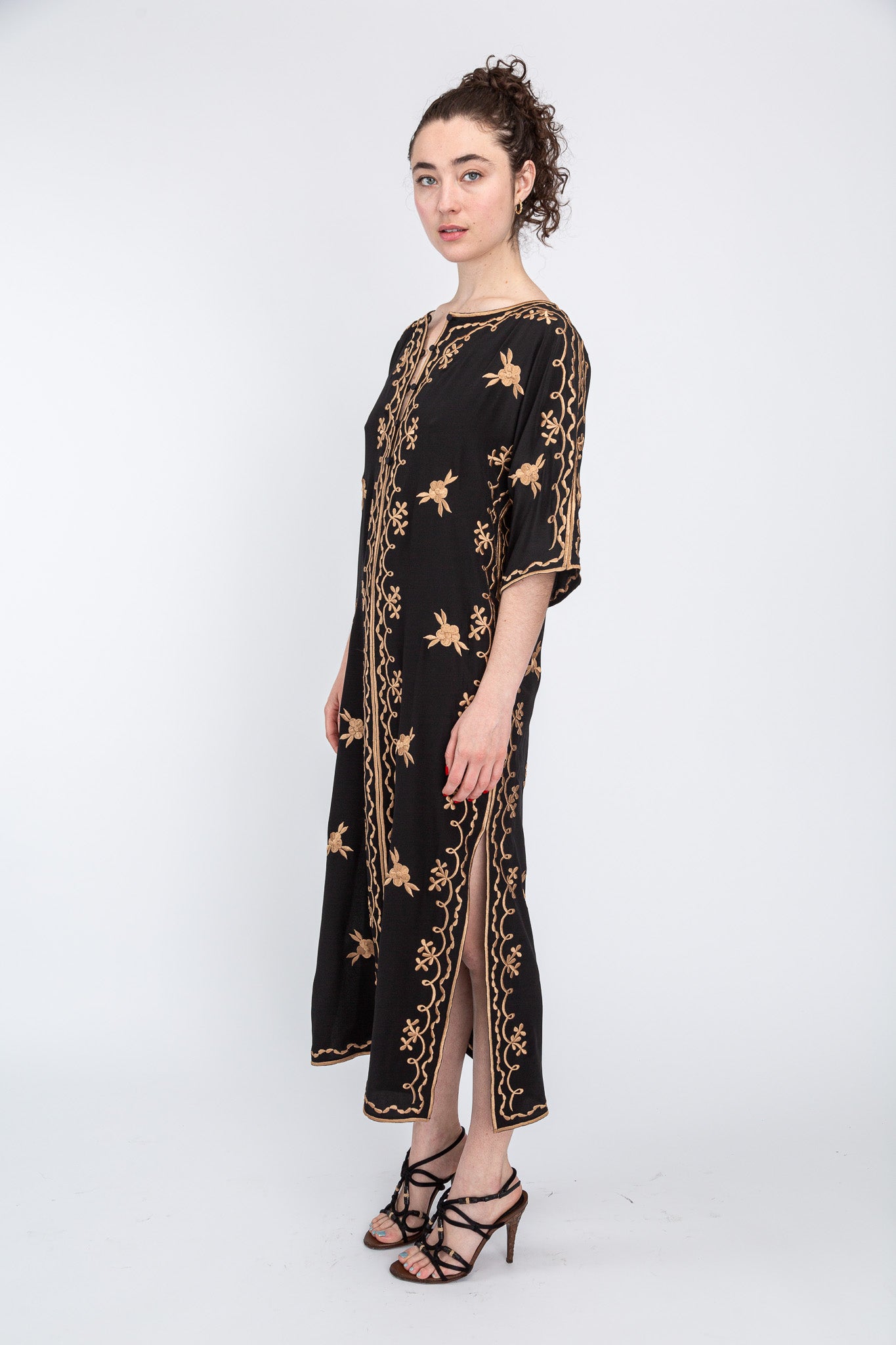 Black/Almond  Silk Maxi Caftan