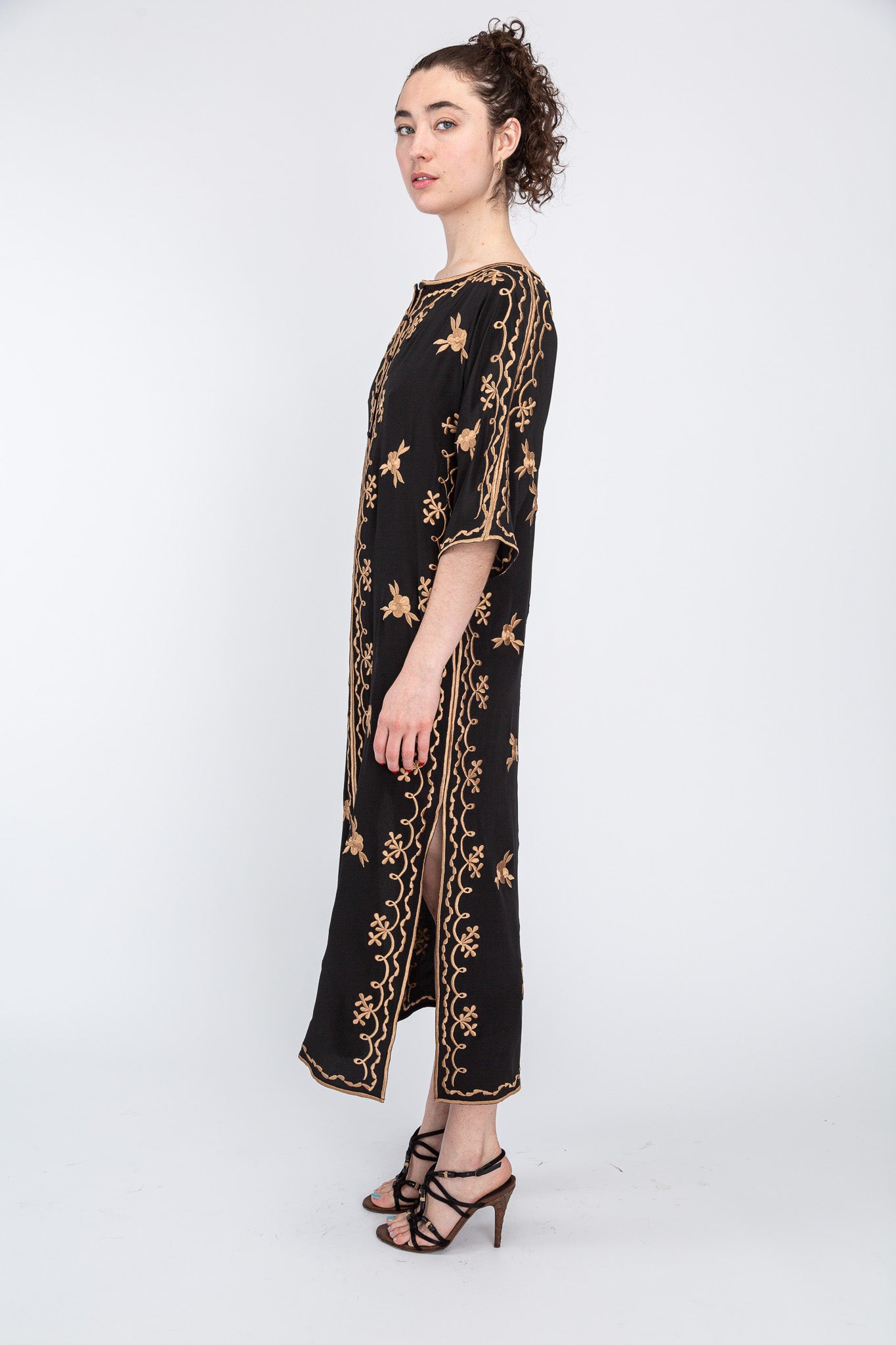 Black/Almond  Silk Maxi Caftan