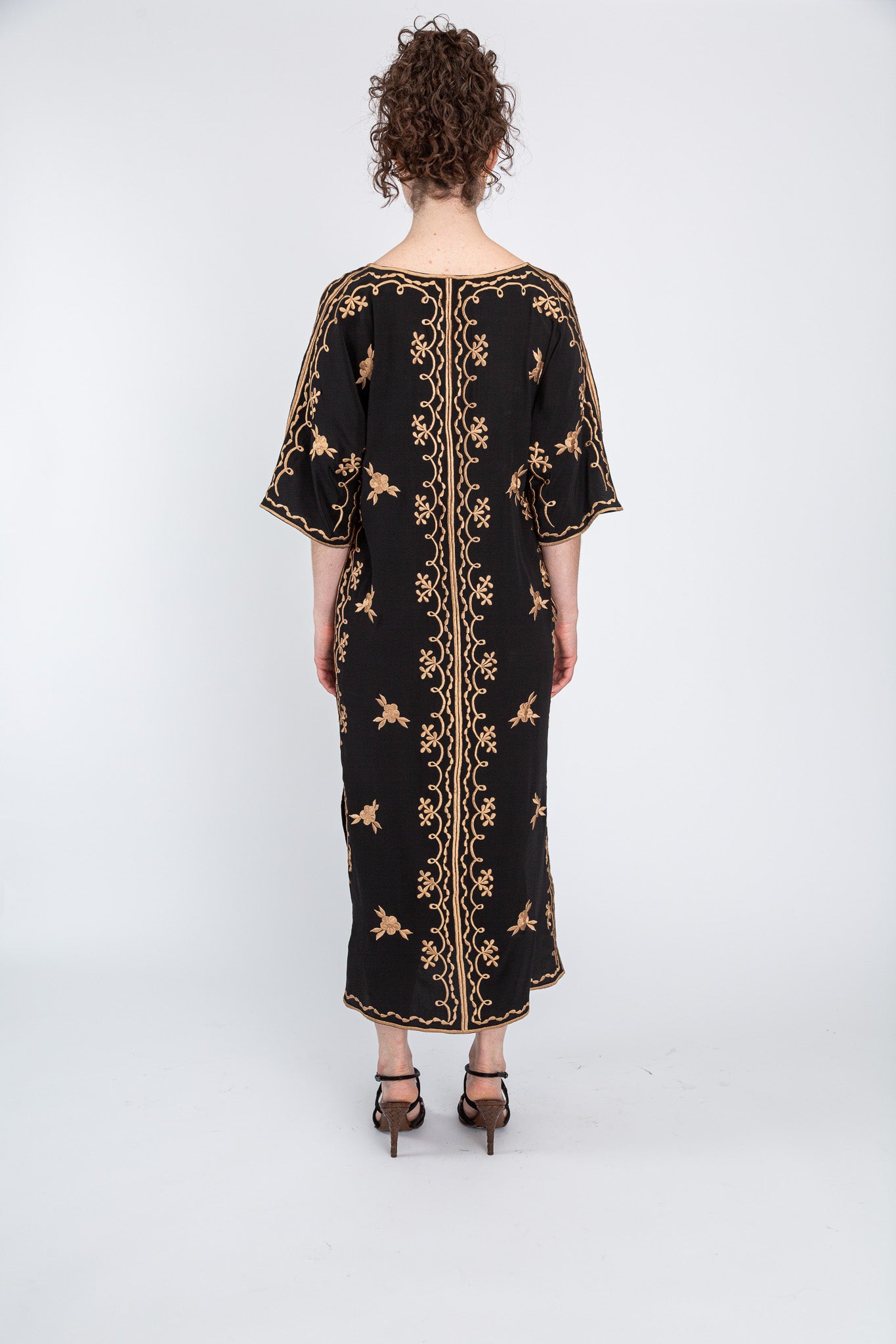 Black/Almond  Silk Maxi Caftan