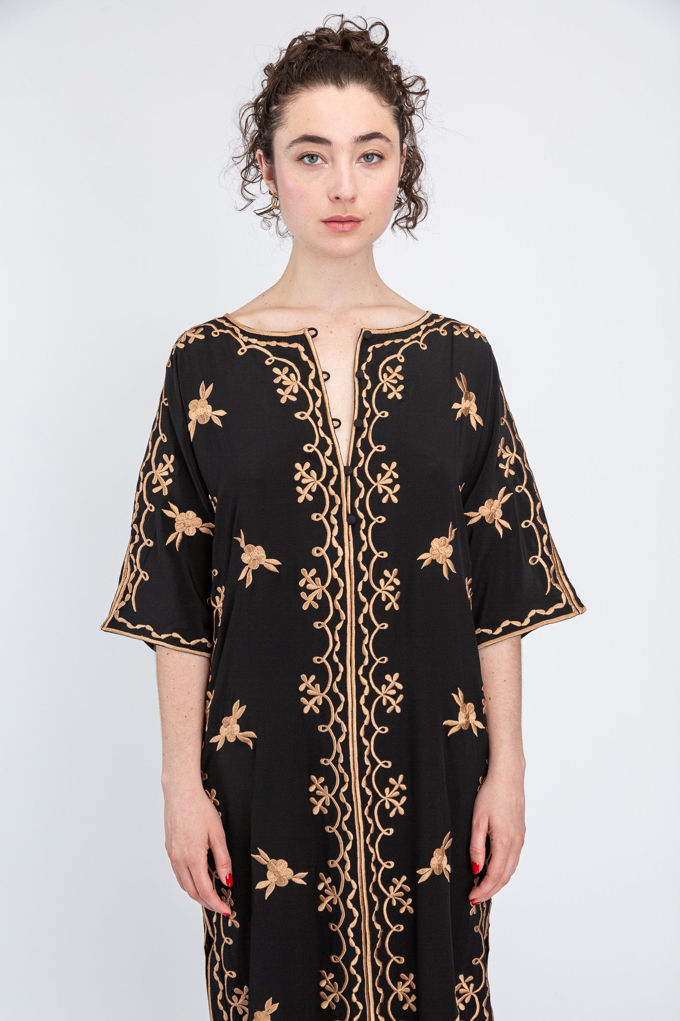 Black/Almond  Silk Maxi Caftan