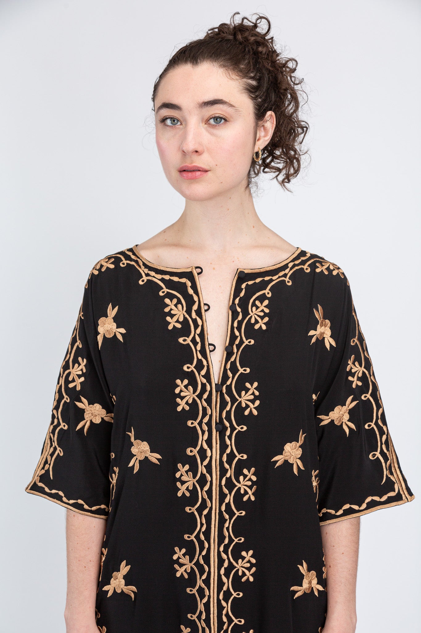 Black/Almond  Silk Maxi Caftan