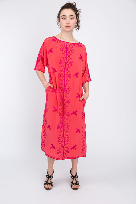 Fuchsia/ Tangerine Silk Maxi Caftan