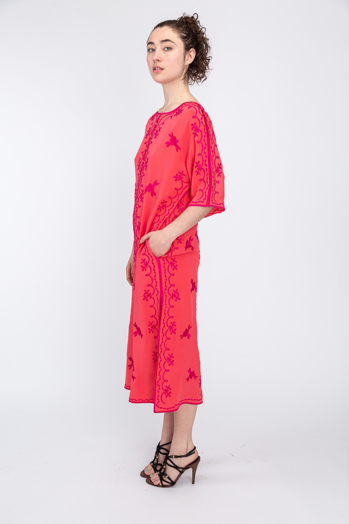 Fuchsia/ Tangerine Silk Maxi Caftan