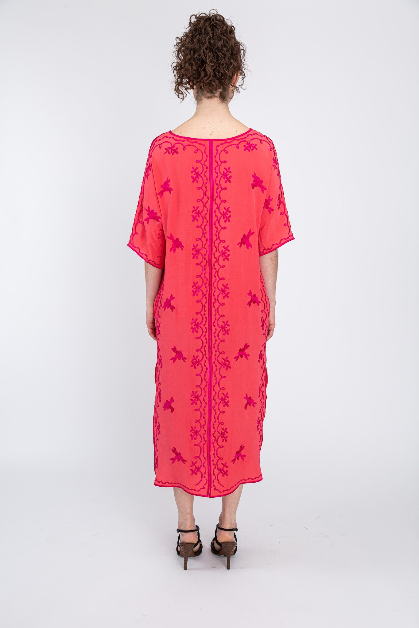 Fuchsia/ Tangerine Silk Maxi Caftan