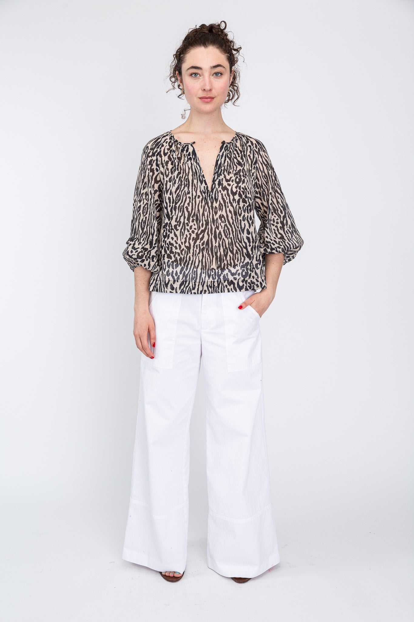 Animal print peasant top