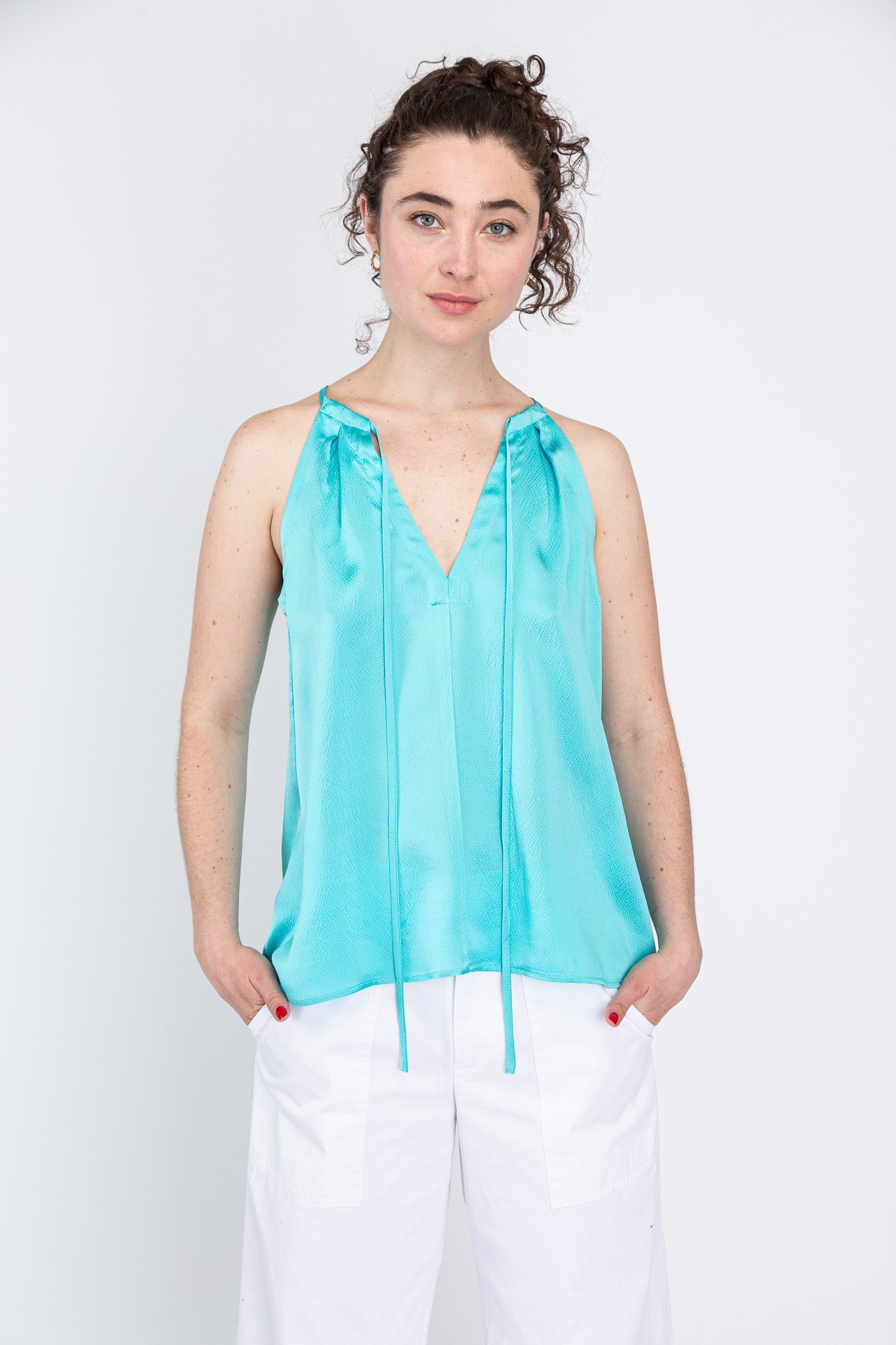 Aqua Satin Halter Top