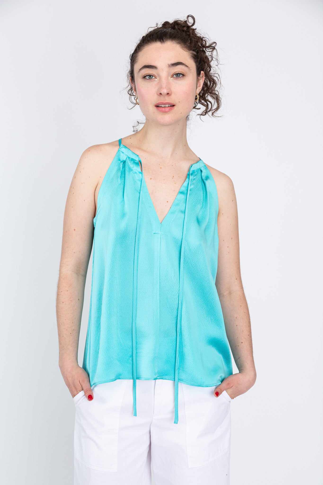 Aqua Satin Halter Top