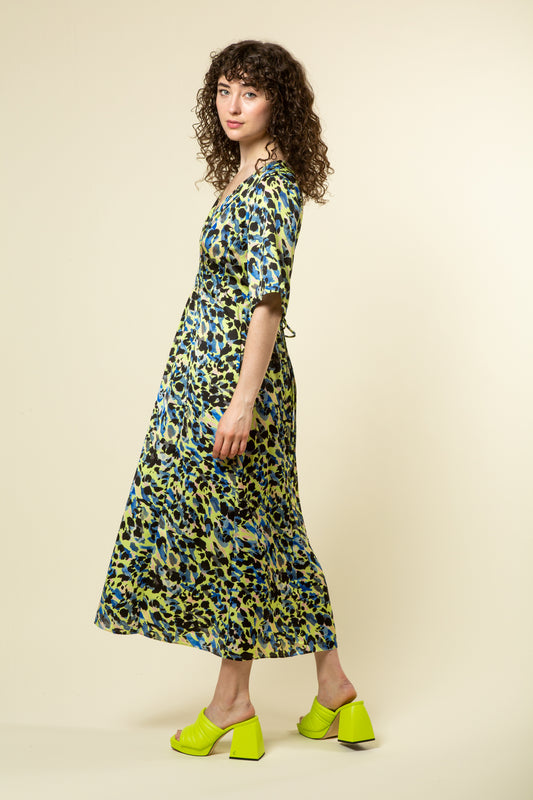 Multi-colored short sleeve maxi dress