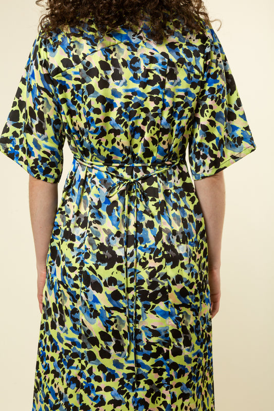green blue and black bright print dress