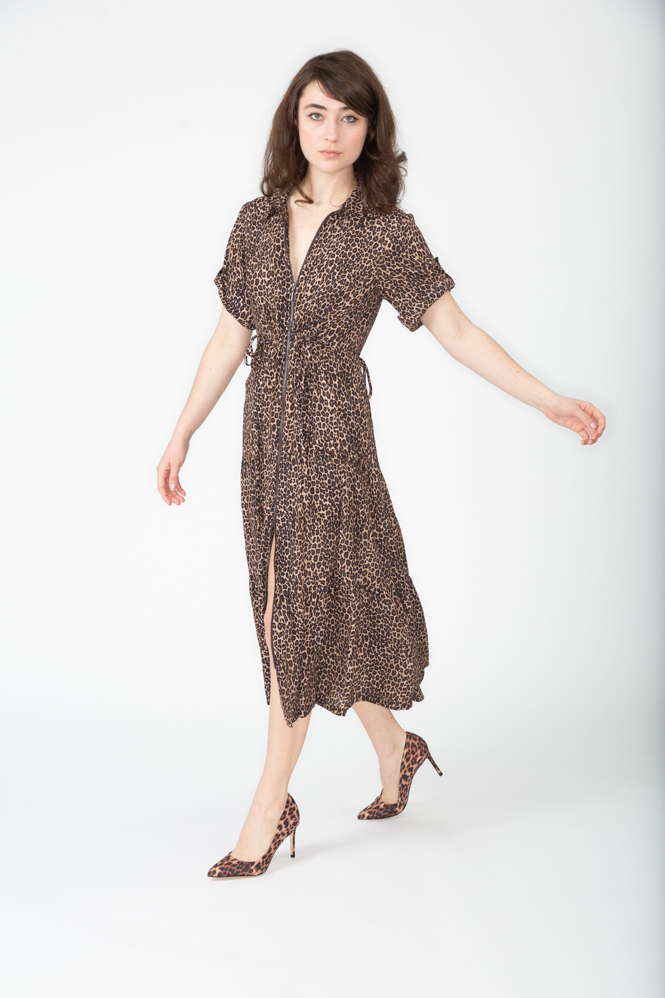 leopard print womens dress with zip front