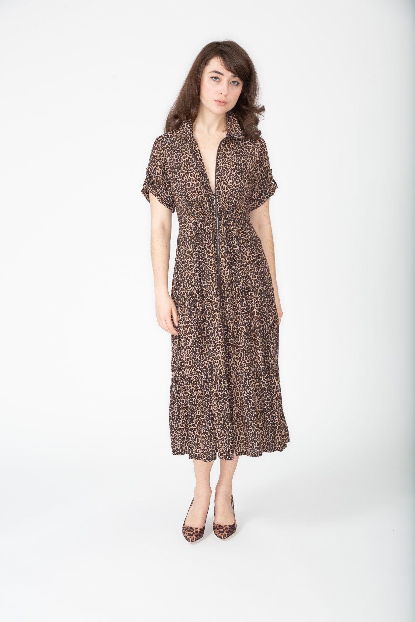 Leopard print mid-length dress