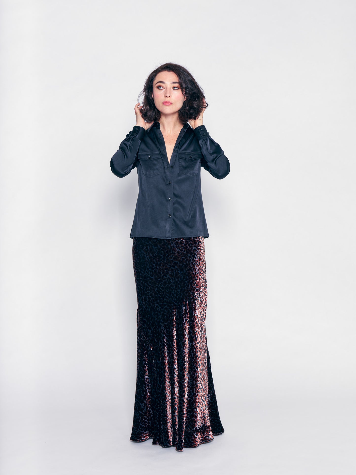 Leopard Plush Velvet Bias Skirt