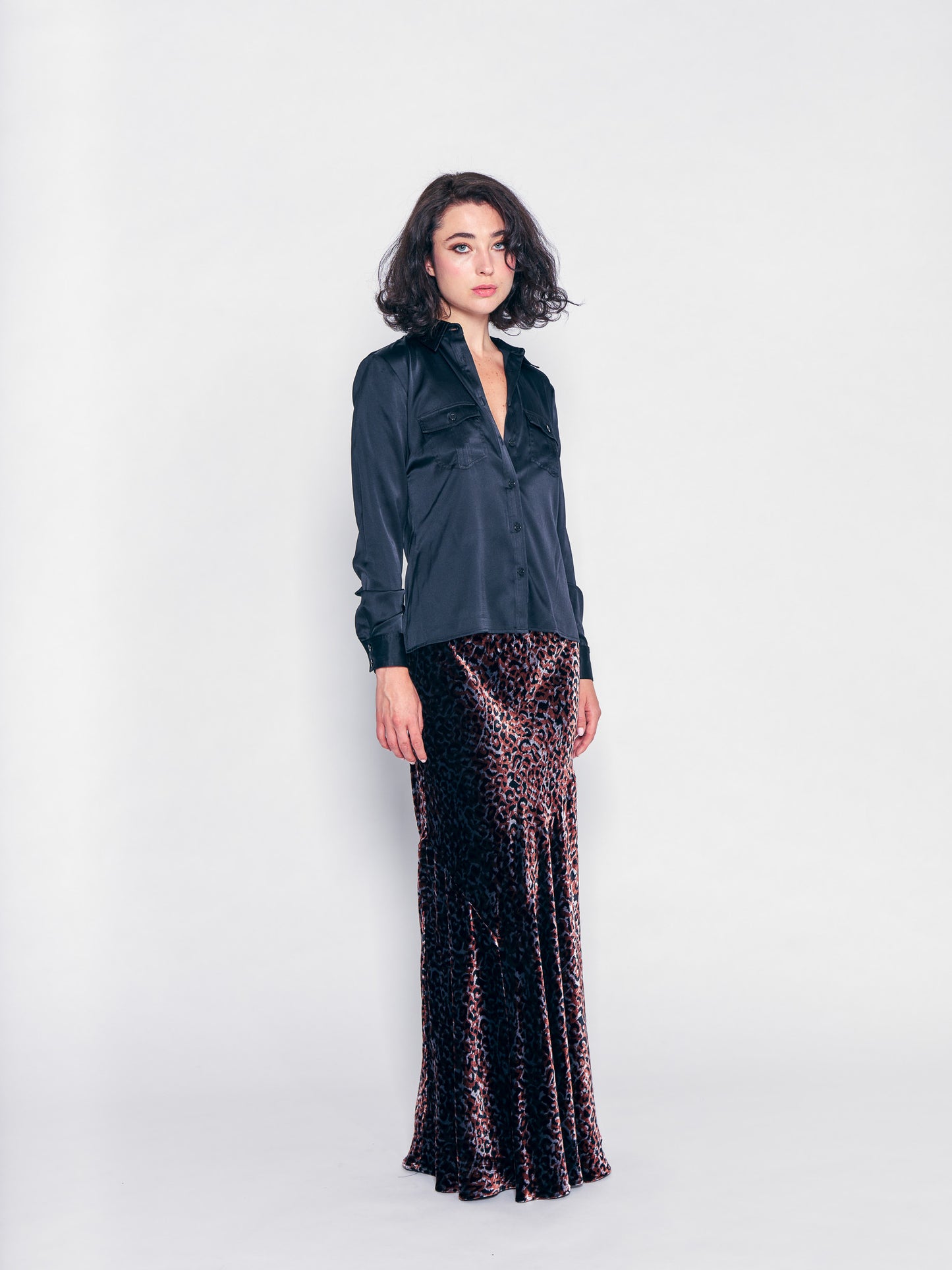 Leopard Plush Velvet Bias Skirt