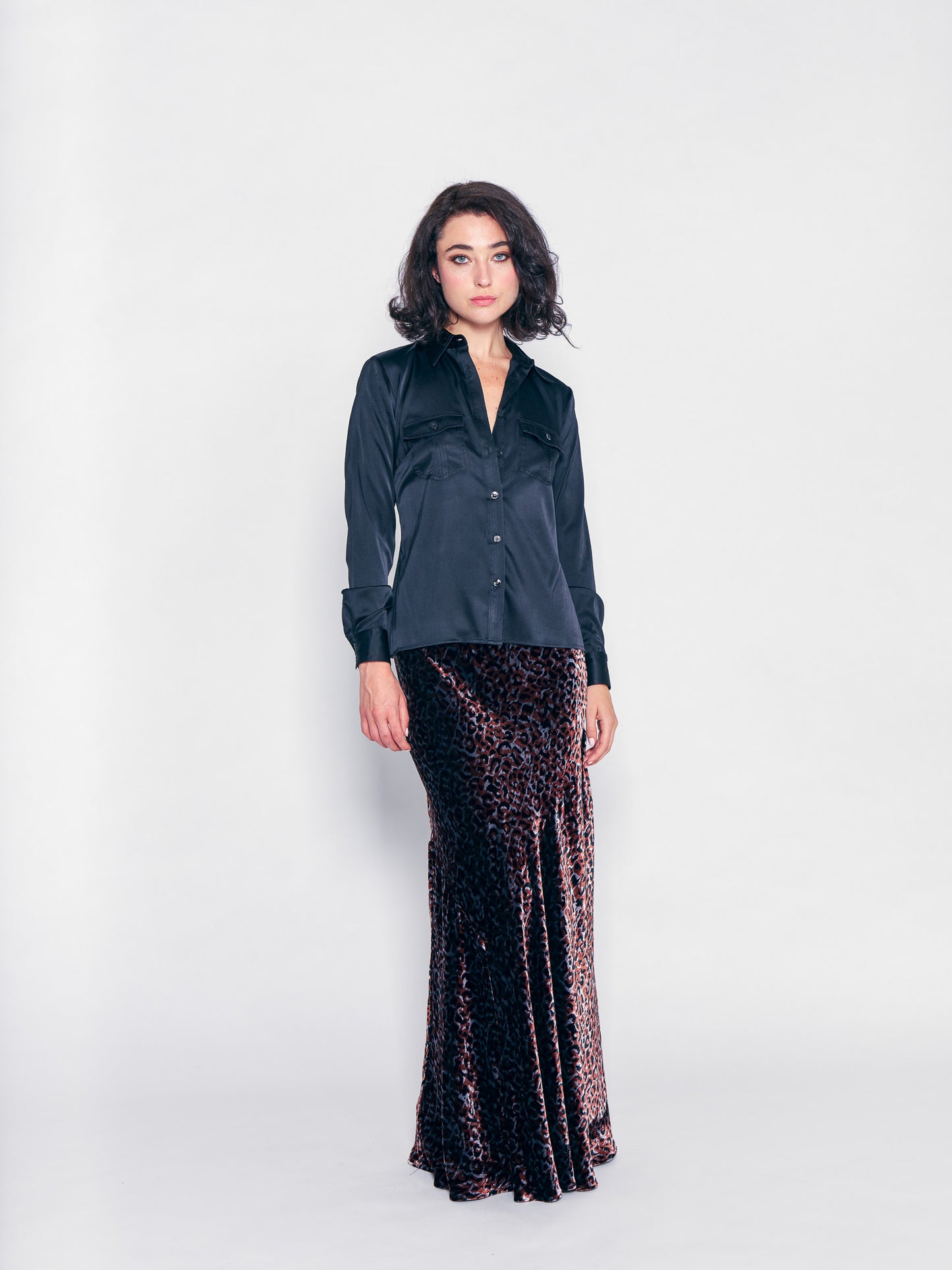 Leopard Plush Velvet Bias Skirt