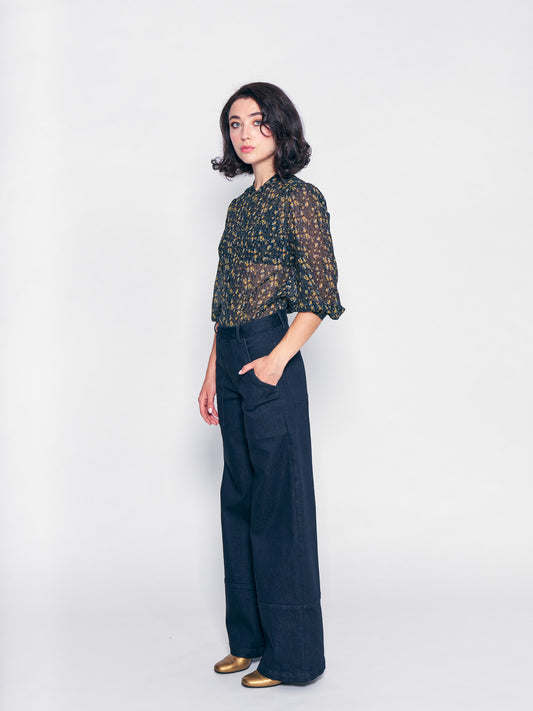 Black Hepburn Jean shown on model, close-up detail
