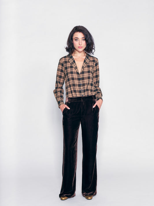 Brown Velvet Slouchy Trouser