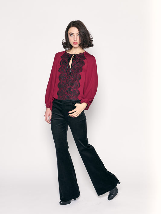 Merlot Fly Away Lace Top